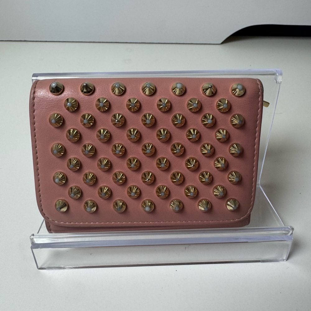 Christian Louboutin Women’s Calfskin Spiked Pink Macaron Mini Wallet
